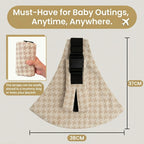 Compact beige baby carrier with houndstooth pattern, foldable and easy to store, 37x38cm size.